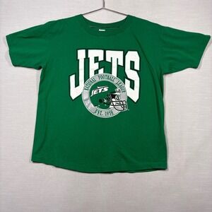 Vintage New York Jets Shirt Mens XL Green Trench 80s Graphic Short Sleeve